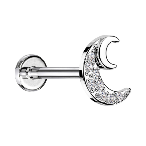 Micro labret internal thread silver half moon crystals silver