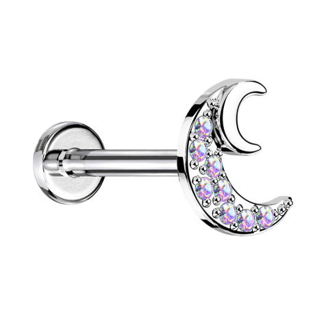 Micro labret internal thread silver half moon crystals multicolor