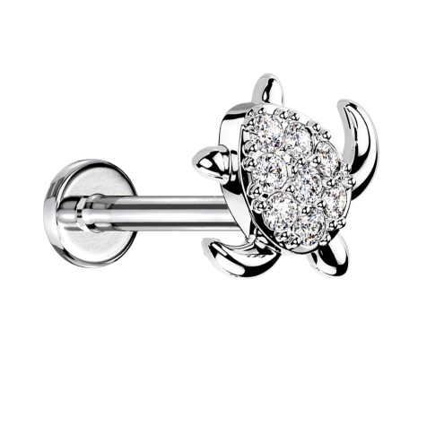 Micro labret filo interno argento cristalli di tartaruga argento