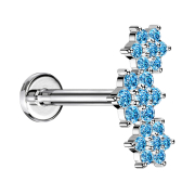 Micro Labret Innengewinde silber drei Blumen Kristalle aqua