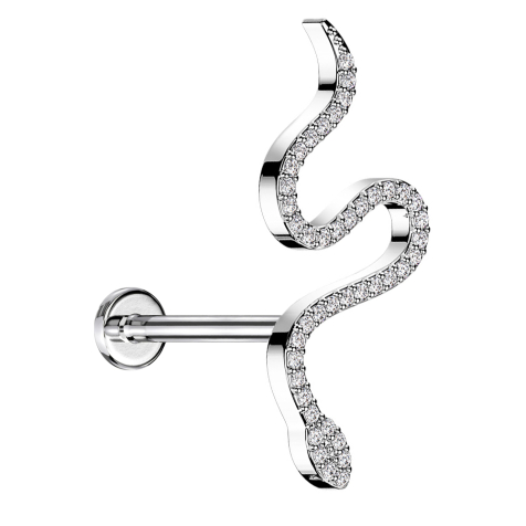 Micro Labret Innengewinde silber Schlange gross Kristalle silber