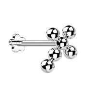 Micro labret sans filetage fleur argent croix boules