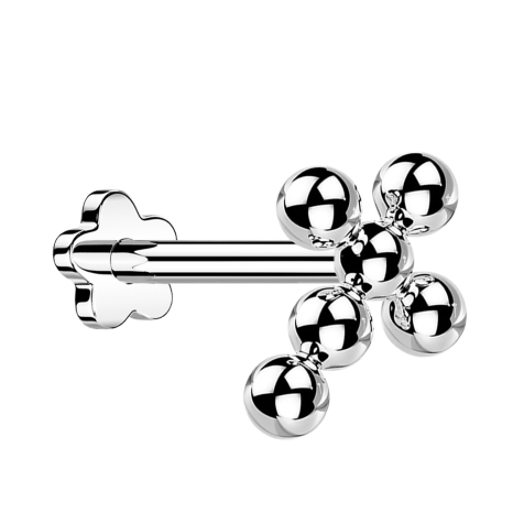 Micro labret sans filetage fleur argent croix boules