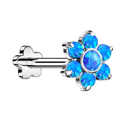Labret micro senza filo fiore argento fiore blu opale