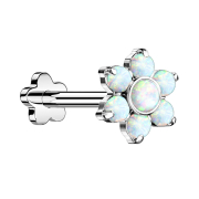 Micro threadless labret flower silver flower opals white