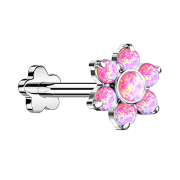 Micro threadless labret flower silver flower opal pink