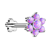 Micro labret senza filo fiore argento fiore opali viola