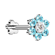 Micro Threadless Labret Flower Silver Flower Crystals Aqua
