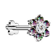 Micro Threadless Labret Blume silber Blume Kristalle...