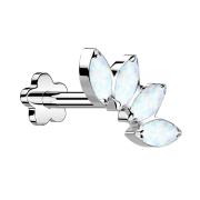 Micro threadless labret flower silver fan with four opals...