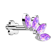 Micro threadless labret flower silver fan with four...