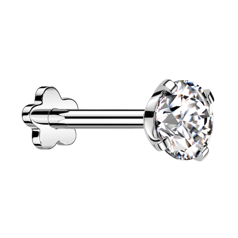 Micro Labret senza filettatura con fiore in argento con cristallo incastonato in argento