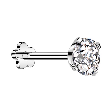 Micro Threadless Labret Flower Silver with Crystal Silver Setting