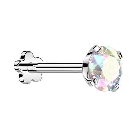Micro Labret senza filettatura con fiore in argento con cristallo multicolore incastonato