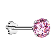 Micro threadless labret flower silver set with pink crystal