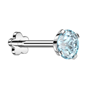 Micro Threadless Labret Flower Silver with Crystal Aqua...