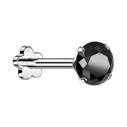 Micro threadless labret flower silver set with black crystal