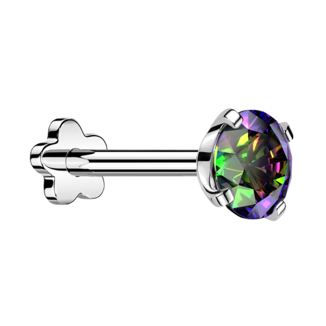 Micro Threadless Labret Flower Silver with Crystal Dark Multicolor Setting