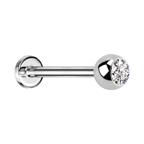 Micro Threadless Labret argenté avec boule de cristal argenté