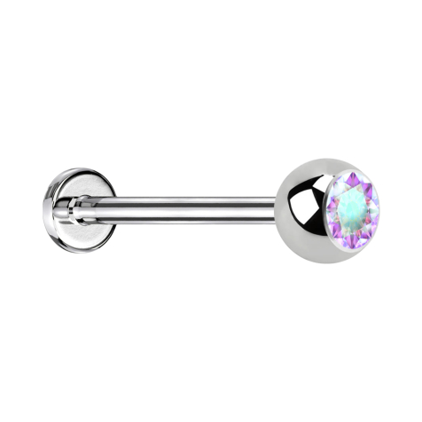 Labret microfilettato argento con cristallo a sfera multicolore