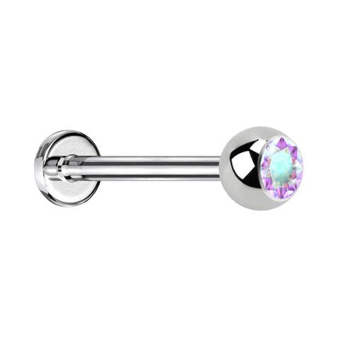 Micro Threadless Labret argenté avec boule de cristal multicolore