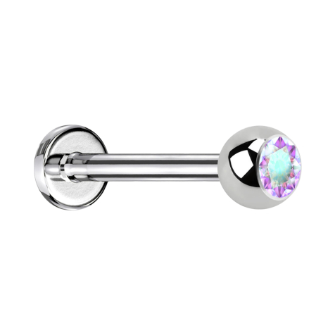 Micro Threadless Labret argenté avec boule de cristal multicolore