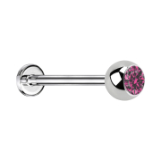 Micro Threadless Labret silver with ball crystal pink