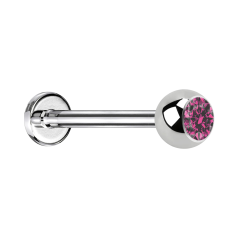Micro Threadless Labret silber mit Kugel Kristall pink