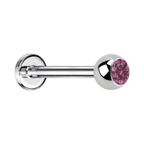 Micro Threadless Labret argenté avec boule de cristal rose