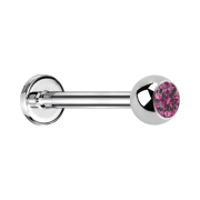 Micro Threadless Labret silver with ball crystal pink