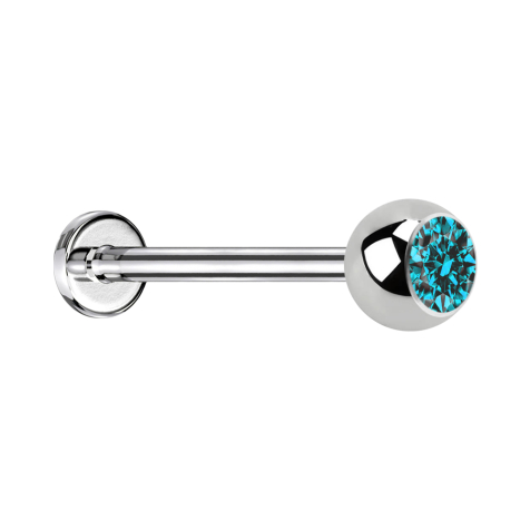 Micro Threadless Labret silber mit Kugel Kristall aqua