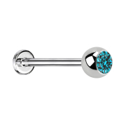 Micro Threadless Labret silver with ball crystal aqua