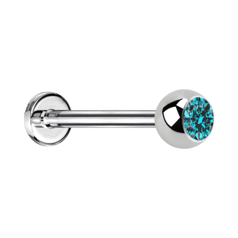 Micro Threadless Labret argenté avec boule cristal aqua