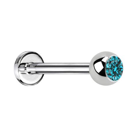 Micro Threadless Labret argenté avec boule cristal aqua