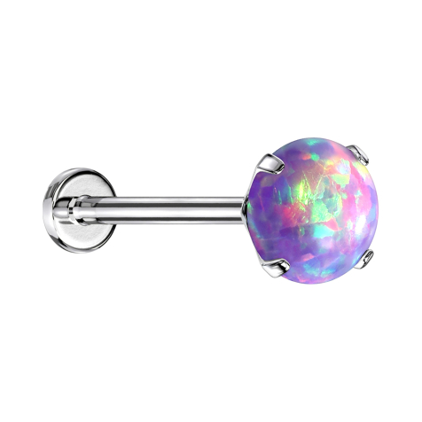 Labret Micro Threadless argenté opale violette sertie