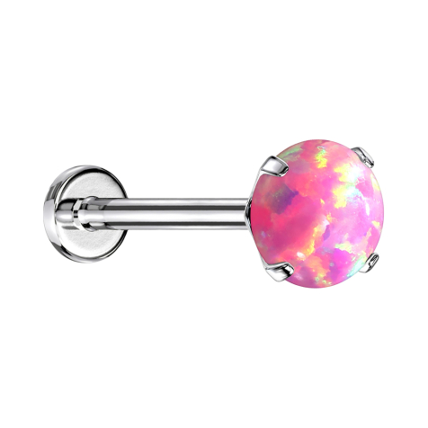 Micro Threadless Labret silber Opal pink gefasst