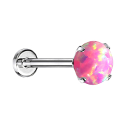 Labret Micro Threadless argenté opalin serti de rose