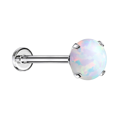 Labret Micro Threadless argenté opale blanc serti