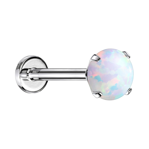 Labret Micro Threadless argenté opale blanc serti