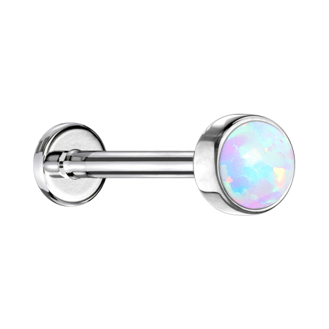 Micro Threadless Labret silber Zylinder Flach mit Opal weiss