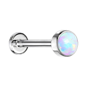 Micro threadless labret silver cylinder flat with opal white