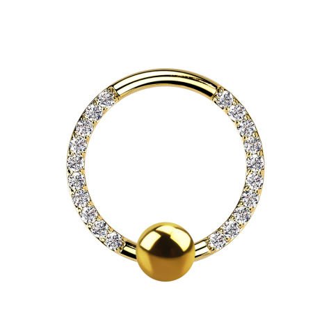 Bague à fermeture à bille plaquée or, cristaux argentés sur le devant