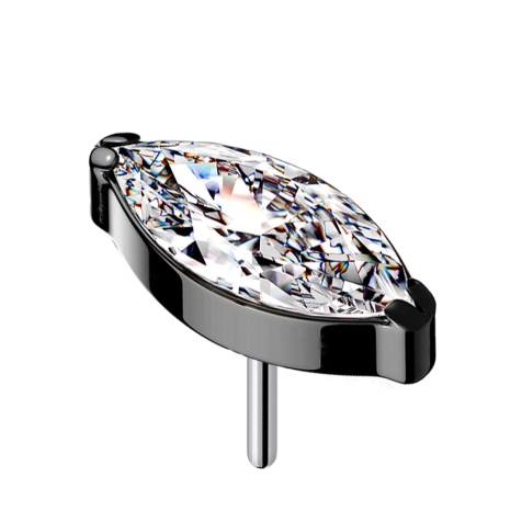 Threadless black with oval crystal silver