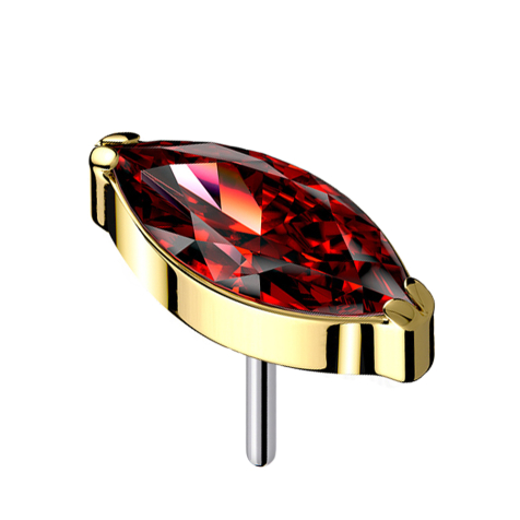 Threadless vergoldet mit Oval Kristall rot