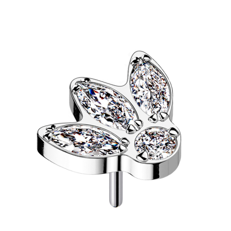 Threadless argent trois ovales et cristal argent