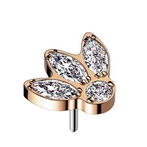 Threadless or rose trois ovales et cristal argent