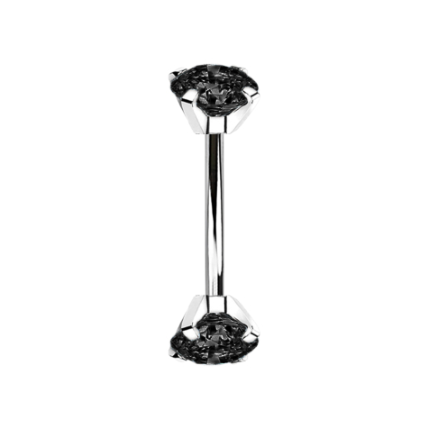 Micro Banane silber Innengewinde mit zwei Kristalle schwarz gefasst