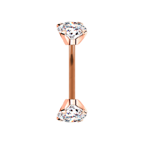 Micro banana rose gold internal thread with two crystals set in silver