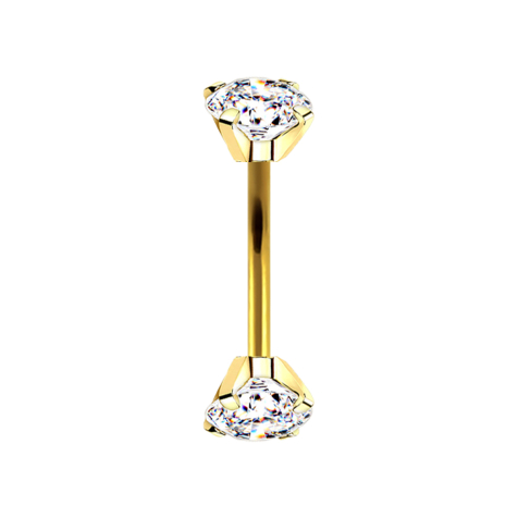 Micro Banane vergoldet Innengewinde mit zwei Kristalle silber gefasst