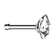 Nose stud straight silver oval crystal silver set
